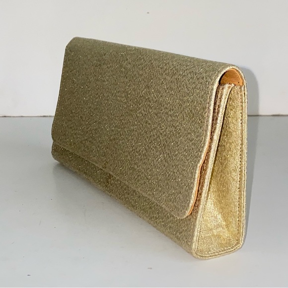 Vintage 1950s Gold Lame Clutch Snap Closure Evening Bag Purse Mid Century Modern - Picture 10 of 15